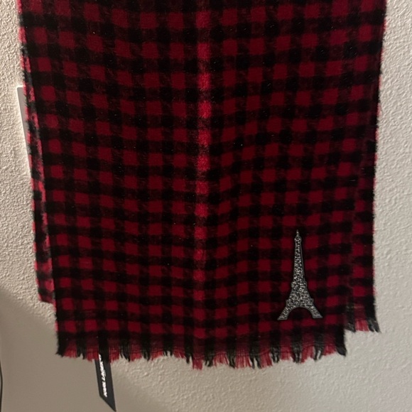 Karl Lagerfeld Red and Black ✨ glitter Scarf with Eiffel Tower Paris Design - Picture 11 of 11